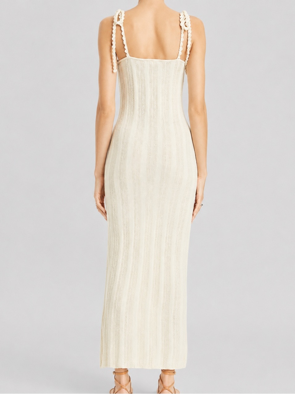 🆕 Line & Dot Cream Crochet Knit Maxi Dress Small Boho Beach Resort Cover Up - Picture 3 of 16